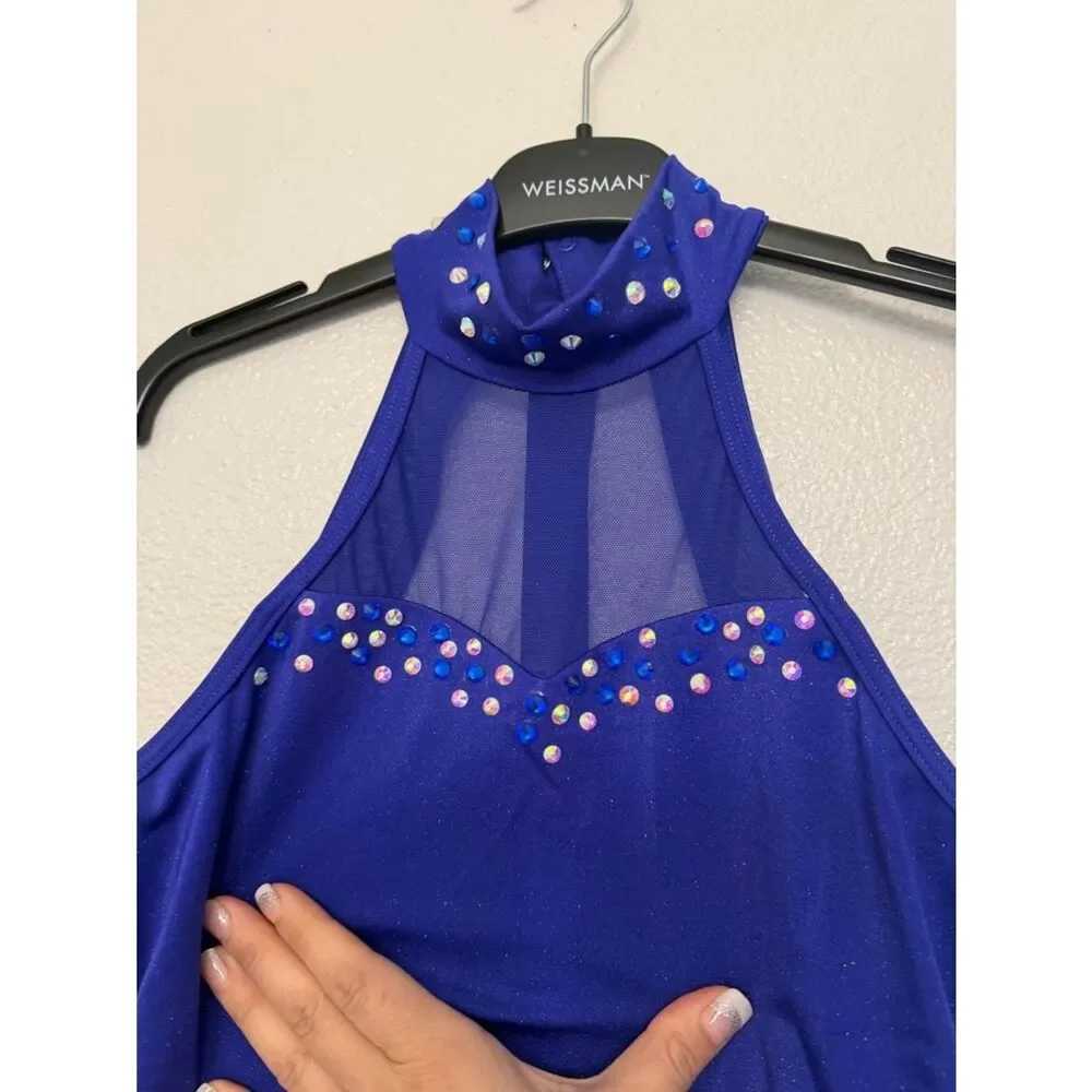 WEISSMAN solo custom Dance blue Costume Galaxy Sweetheart Bustle Dress D11554 MA